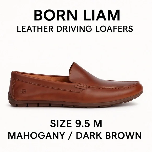 Born Liam Mahogany Brown Leather Driving Loafers • Handcrafted Comfort Shoes - Picture 1 of 12